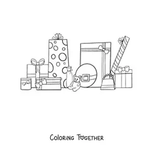 Coloring page of Christmas gifts