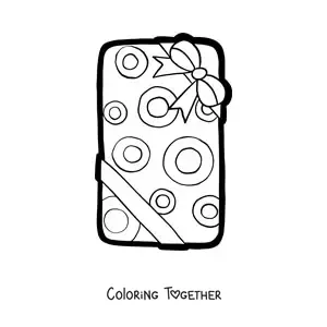 Coloring page of a large Christmas present with circles