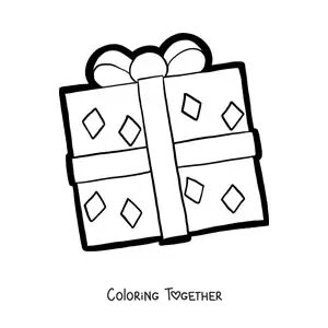 Coloring page of a large Christmas present with diamond shapes