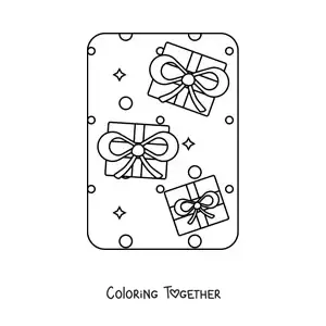 Coloring page of Christmas presents with bows