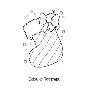 Coloring page of a Christmas stocking with a bow and stripes