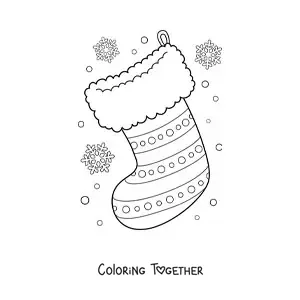 Coloring page of a Christmas stocking with dots and stripes