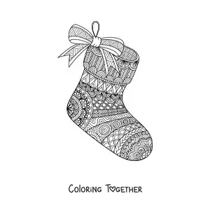 Coloring page of a Christmas stocking in zentangle style