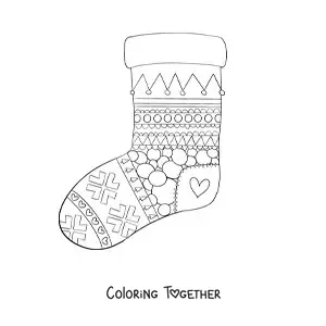 Coloring page of a Christmas stocking with geometric shapes
