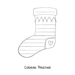 Coloring page of a large Christmas stocking with stripes