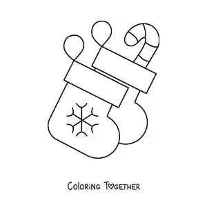 Coloring page of 2 little Christmas stockings with a candy cane