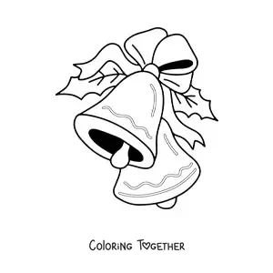 Coloring page of Christmas bells with a bow