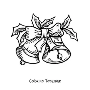 Coloring page of realistic Christmas bells with a bow