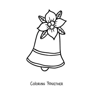 Coloring page of a Christmas bell with a flower