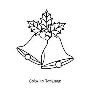 Coloring page of Christmas bells with mistletoe