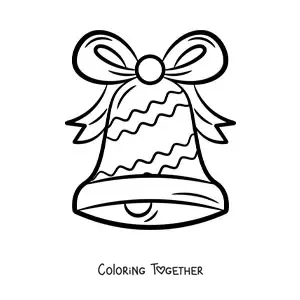 Coloring page of a Christmas bell with a large bow