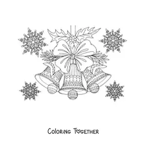 Coloring page of Christmas bells decorated with snowflakes