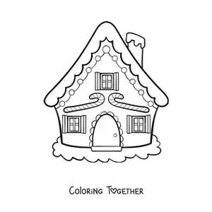 Coloring page of a simple gingerbread house