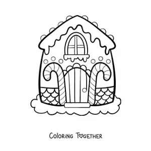 Coloring page of a large gingerbread house