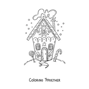 Coloring page of a small gingerbread house