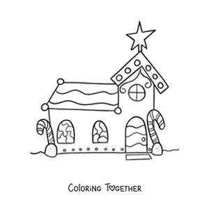 Coloring page of a gingerbread cookie church