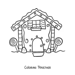 Coloring page of an animated gingerbread house