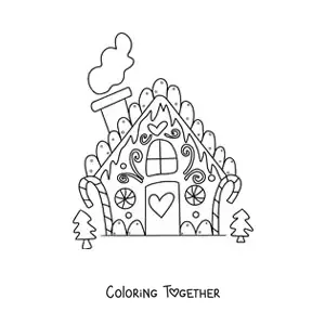Coloring page of a Christmas gingerbread house