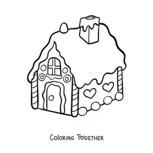 Coloring page of a large Christmas gingerbread house