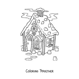 Coloring page of a realistic gingerbread house