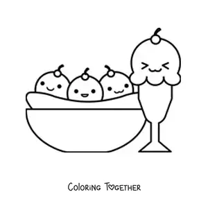 Coloring page of a kawaii banana split and a sundae cup