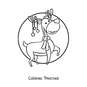 Coloring page of a kawaii Christmas reindeer