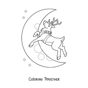 Coloring page of a Christmas reindeer flying