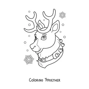 Coloring page of the face of a Christmas reindeer