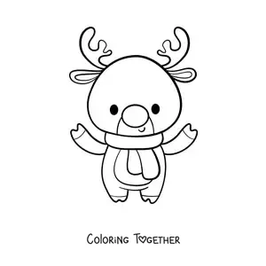 Coloring page of a Christmas reindeer with a scarf