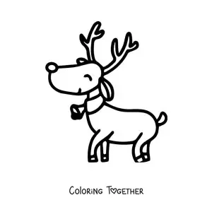 Coloring page of a Christmas reindeer with a bell