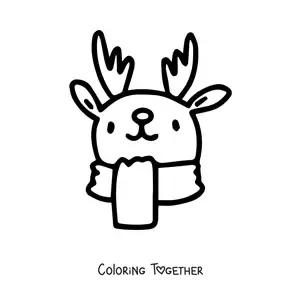 Coloring page of the face of a Christmas reindeer with a scarf