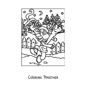 Coloring page of an animated Christmas reindeer