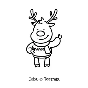 Coloring page of a Christmas reindeer with a sweater