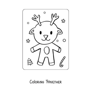 Coloring page of a kawaii Christmas reindeer