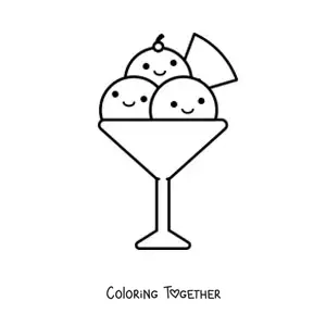 Coloring page of a kawaii ice cream sundae