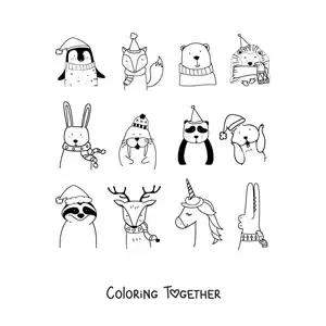 Coloring page of a Christmas reindeer with Christmas animals