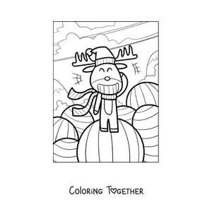 Coloring page of an animated Christmas reindeer with a Santa hat
