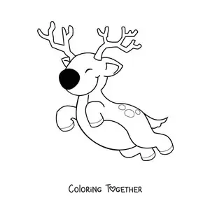 Coloring page of a kawaii Christmas reindeer flying