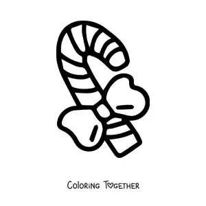 Coloring page of a candy cane with a big bow