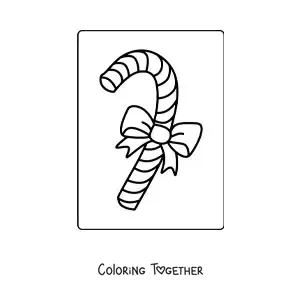Coloring page of a candy cane with a bow