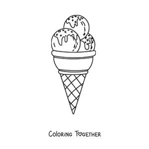 Coloring page of a triple scoop ice cream cone