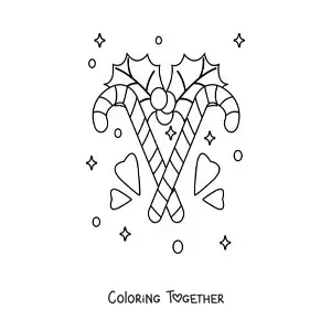Coloring page of candy canes with a Christmas ornament
