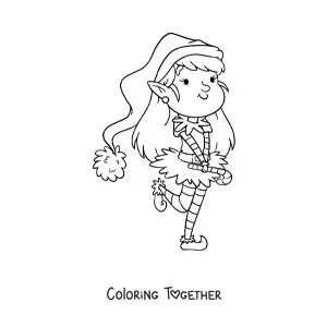 Coloring page of a Christmas elf girl