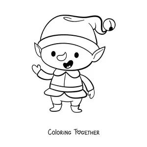 Coloring page of a kawaii Christmas elf