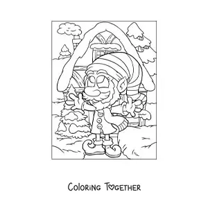 Coloring page of an animated Christmas elf