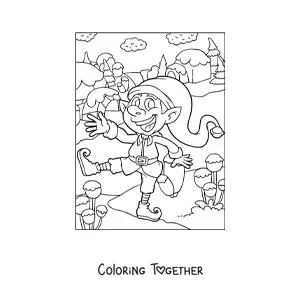 Coloring page of an animated Christmas elf