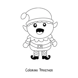 Coloring page of a smiling Christmas elf