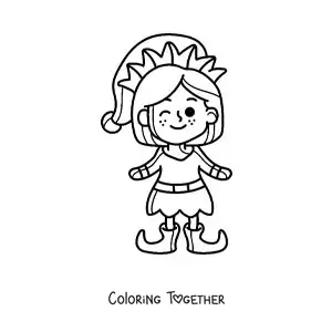 Coloring page of a girl helper of Santa