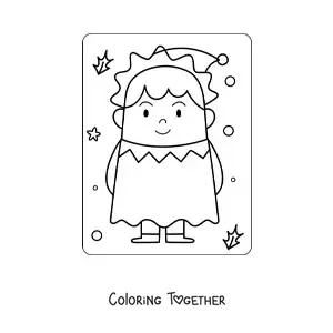 Coloring page of an animated kawaii Christmas elf