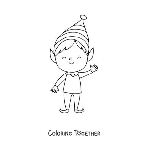 Coloring page of a Christmas elf boy